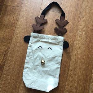 Holiday Reindeer Tote Bag - Cream with Brown Antlers